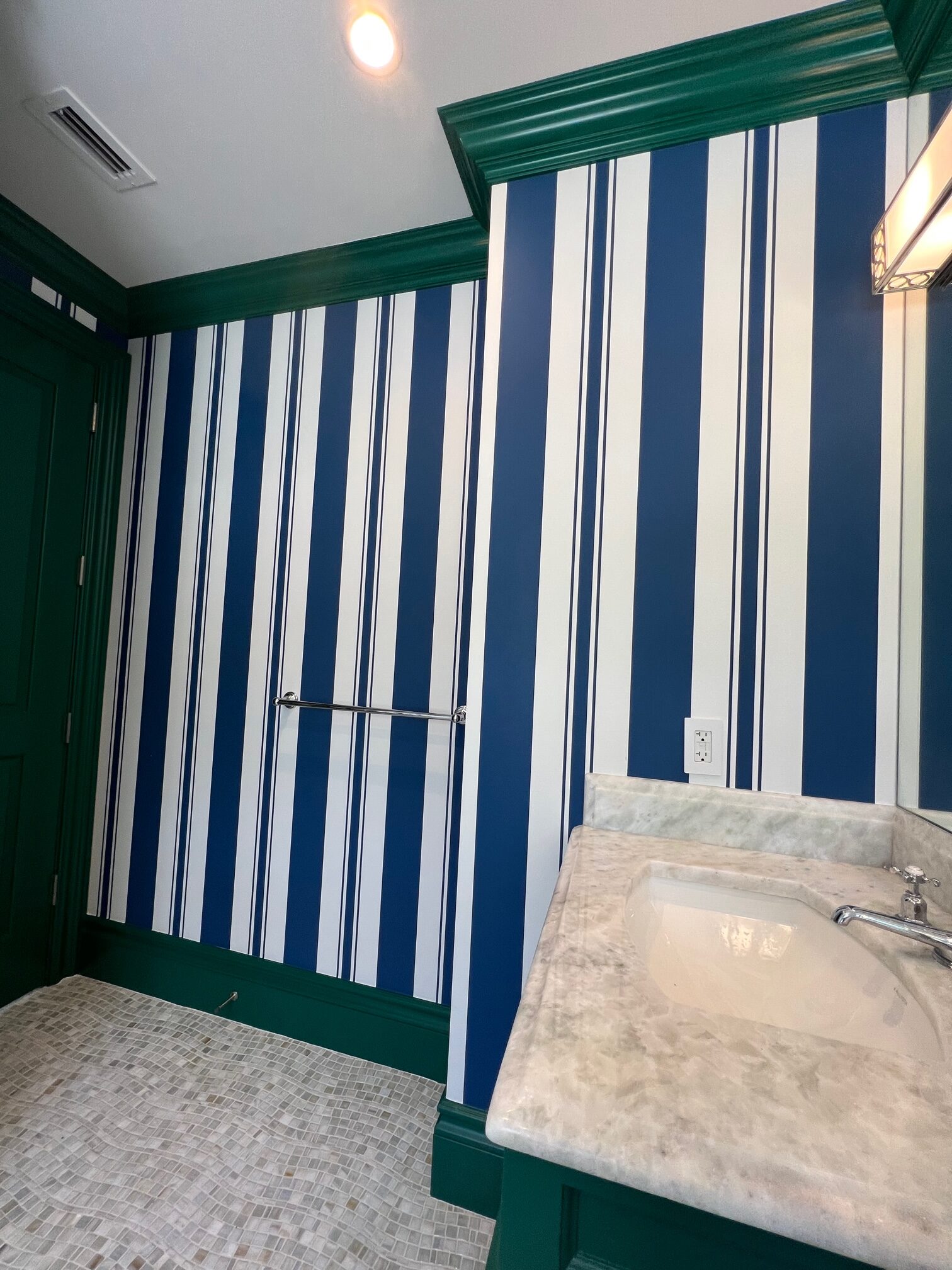 Corporate office with professional striped wallpaper